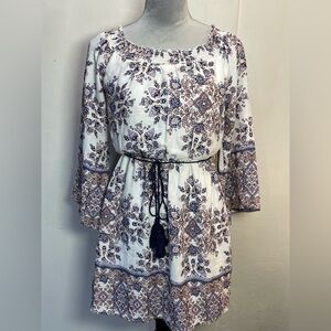 #0140 Bailey Blue Handkerchief Print Summer Wide Sleeve Dress-S